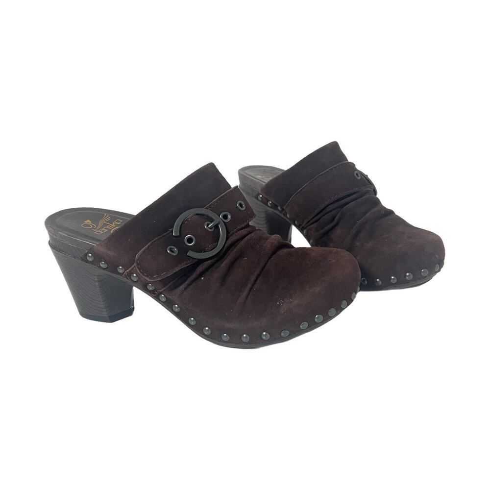 Dansko Nadine Clogs Brown Suede Leather Women size 36 US 6 Chunky Heel Comfort